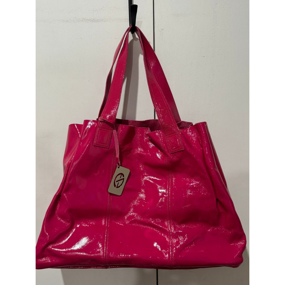 Francesco Biasia bright Pink Patent Leather Tote Bag canvas lining